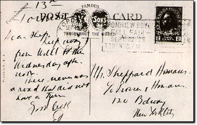 La cartolina spedita da Fischer al banchiere Sheppard Homan pochi giorni prima dell'attentato.
